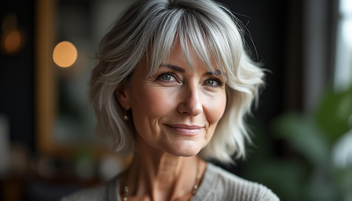 découvrez la coupe mi-long dégradé effilé avec frange, la tendance incontournable pour les femmes de 60 ans. alliant élégance et modernité, cette coiffure sublime tous les types de cheveux tout en apportant volume et mouvement. osez le changement et mettez en valeur votre personnalité avec cette coupe stylée et flatteuse.