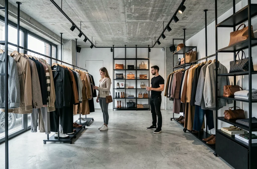 Concept-store Chez Maman à Rouen, espace mode mixte au style industriel minimaliste