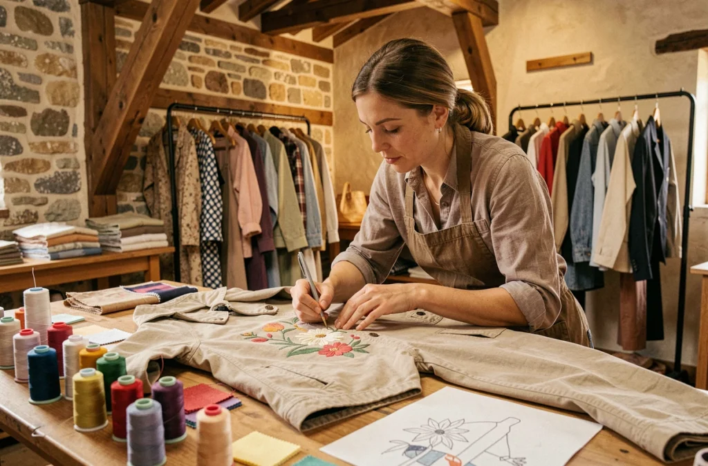 Atelier de personnalisation de la marque Mamoune à Rouen, broderie sur vêtements